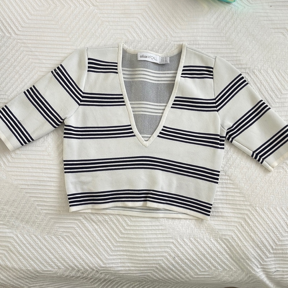 ALICE MCCALL CROPPED KNITTED STRIPED TOP